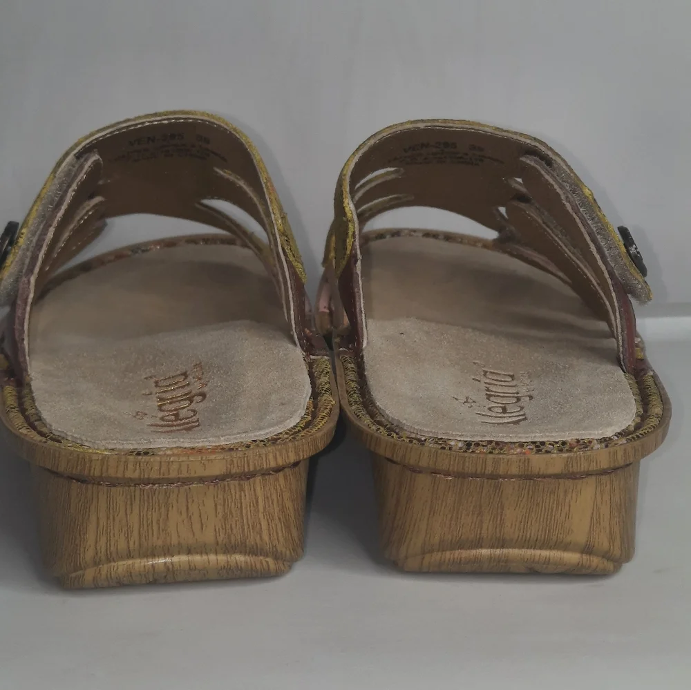 ALEGRIA Enmeshed Slide Sandals Floral Gold Peach Sage Green Tan EU 39 US 9 - Picture 9 of 11